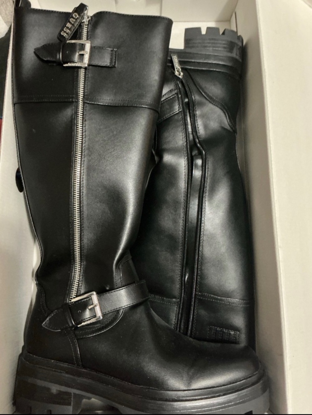 GUESS Gwlynnnie Black Tall Combat Boots Size 7.5M – New w/ Box
